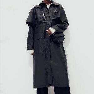 H&M Black Trench Coat with Oversized Fit and Wide Collar